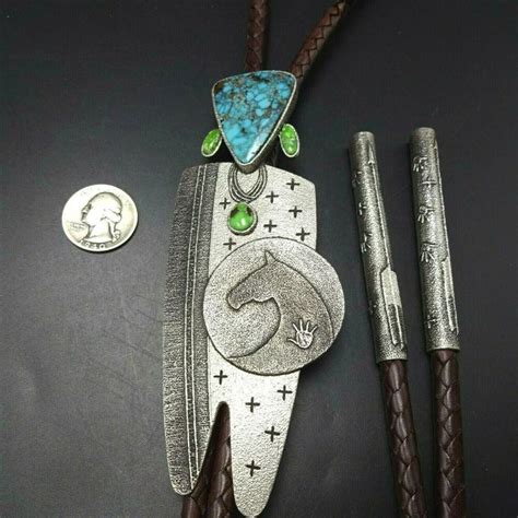 Darryl Dean Begay Spiderweb And Carico Lake Turquoise Warrior Bolo Tie