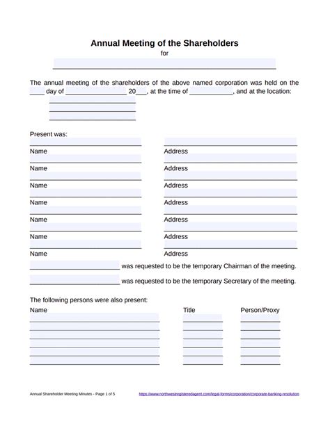 Annual Meeting Minutes Template S Corp