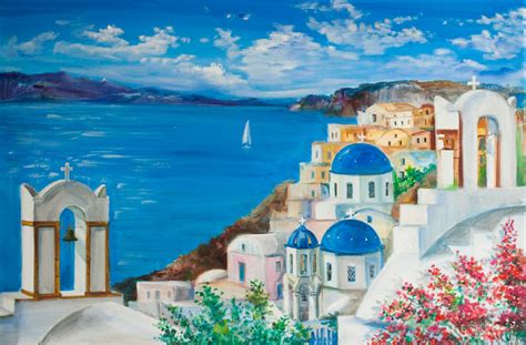 Santorini Greece Original Landscape Oil Painting Seascape Etsy Taiwan