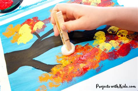 Autumn Tree Painting With Cotton Balls Projects With Kids