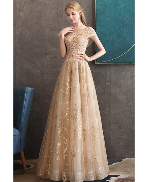 Luxury Champagne Gold Sequined Long Formal Prom Dress With Sparkly Sequins DM GemGrace Com