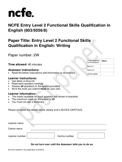 Fillable Online Entry Level 2 Functional Skills Qualification In
