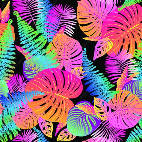 Pattern Vector Neon Tropical Leaves Of Palm Monstera Fern Pink