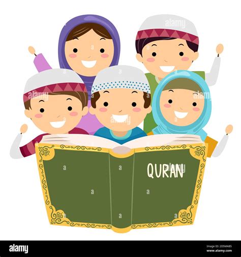 Illustration Of Stickman Kids Muslim Reading The Quran Stock Photo Alamy