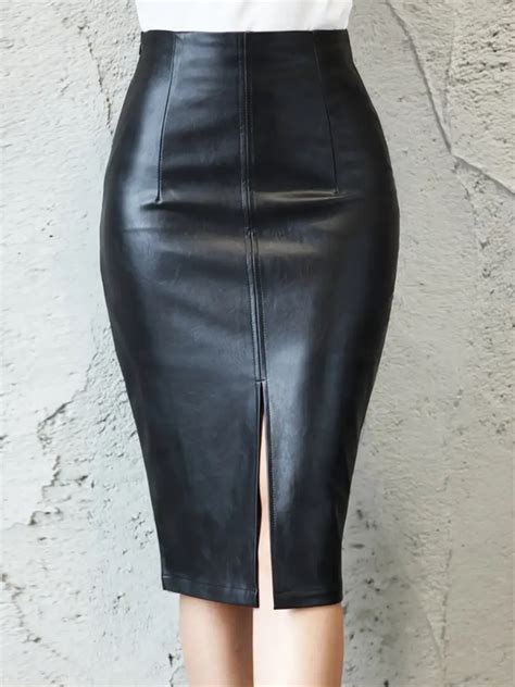 Sexy Leather Slim Slit Skirts Casual Pu Fashion Bodycon Temu