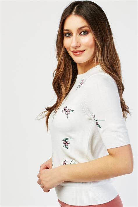 Flower Embroidered Knit Top Just 7