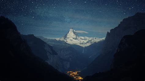 Night Mountain Switzerland Sky Stars Nature Wallpapers Hd