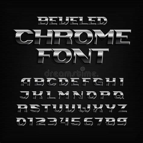 Chrome Effect Alphabet Font Steel Oblique Letters And Numbers Stock