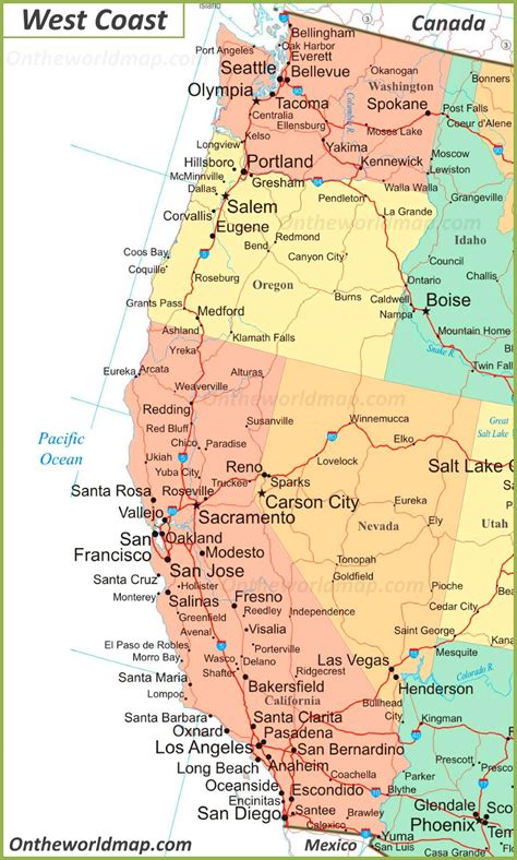 Map Of Usa West Coast Topographic Map Of Usa With States