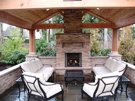 Covered Patio With Gas Fireplace And Blue Stone Outdoor Living Space Outdoor Spaces Outdoor