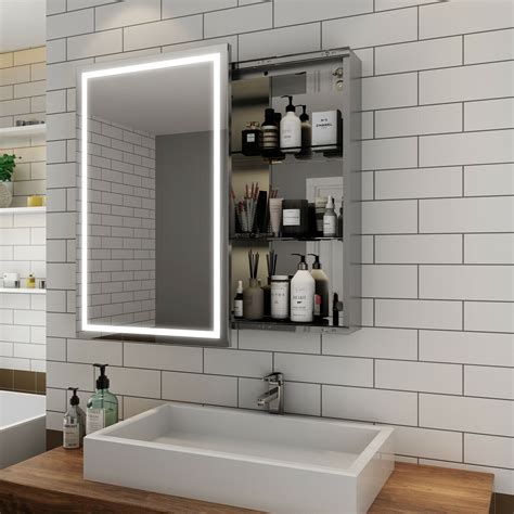 Sliding Door LED Light Up Bathroom Mirror Cabinet Shelf Wall Hanging Sensor EBay