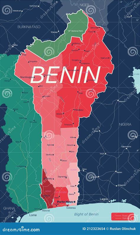 Benin Country Detailed Editable Map Stock Vector Illustration Of