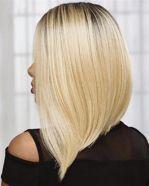 Chic Angled Bob Wig With Shoulder Length Layers In A Rich Human Hair Blend