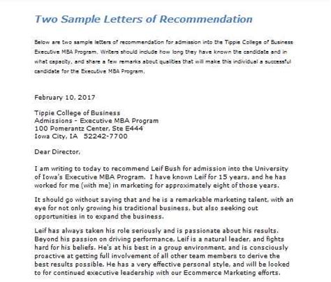 Sample Letter Of Recommendation For Mba Program