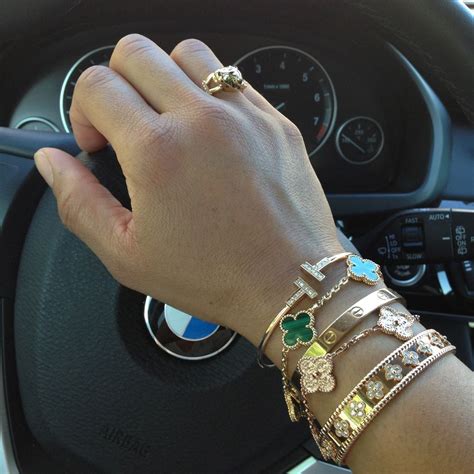 VCA Sweet Alhambra Bracelet With Cartier Love Cuff Luxury Jewelry
