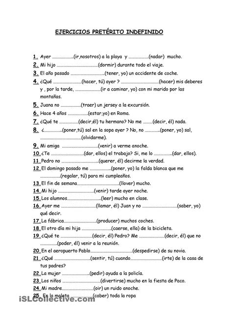 Ejercicios Preterito Indefinido E Imperfecto Pdf