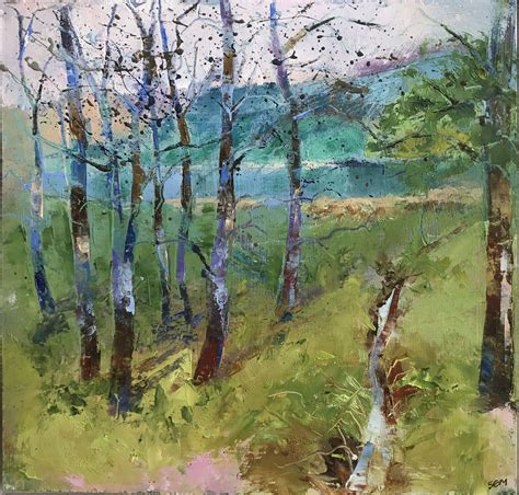 Silver Birch Trees Lakeside Oil On Board Pond Landscaping Silver