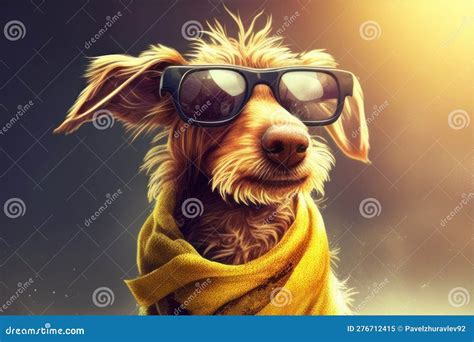 Funny Stylish Dog In Sunglasses Cartoon Dog Portrait Ai Generation