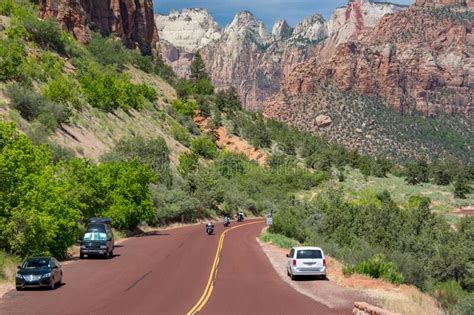 Utah Usa Road Among The Mountains In Zion National Park Stock Image