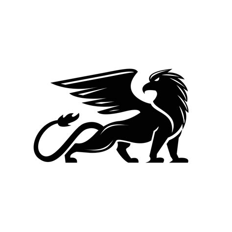 Premium Black Minimal Griffin Mythical Creature Emblem Mascot Vector