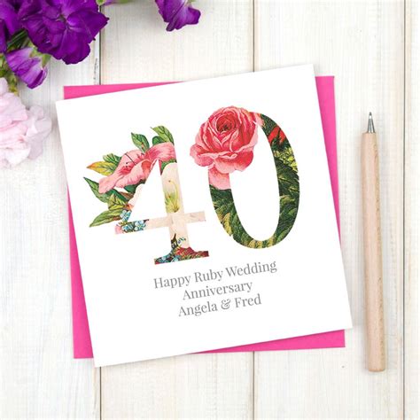 Personalised Floral Ruby 40th Wedding Anniversary Card By Chi Chi Moi