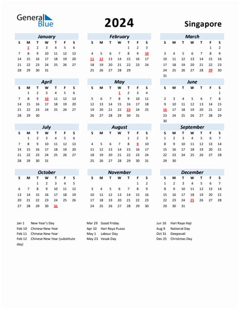 2024 Singapore Calendar With Holidays