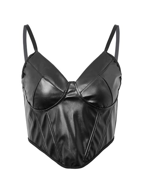 Emmiol Free Shipping 2023 Black Faux Leather Corset Top Black S In