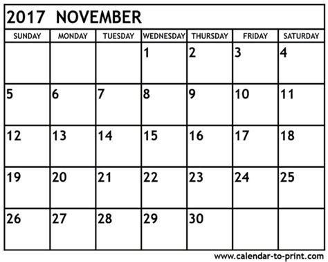 November 2017 Calendar Pdf Templates Free Printable