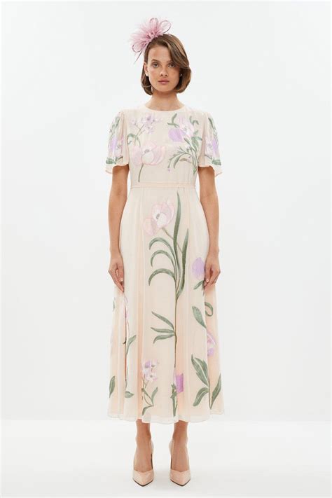Coast Trailing Floral Angel Sleeve Embroidered Maxi Dress