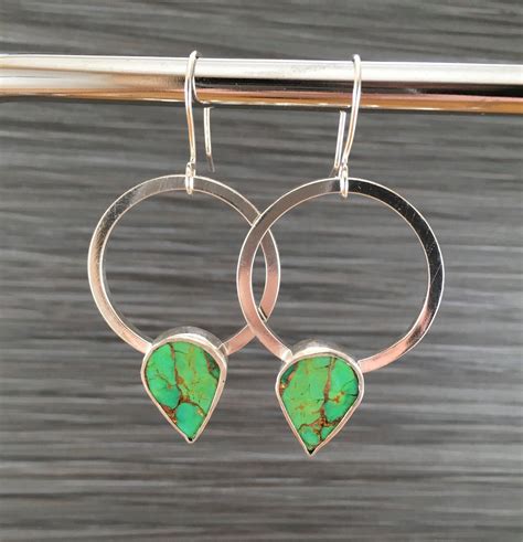 Green And Copper Turquoise Sterling Silver Earrings Turquoise Sterling