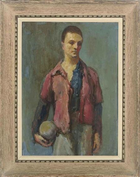 Earl Kerkam Portrait Of A Man Holding A Ball Mutualart