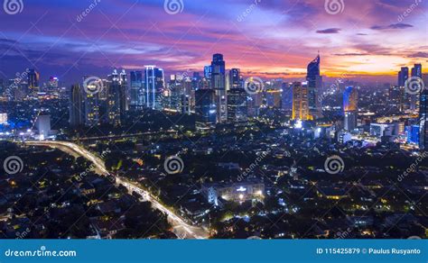 Beautiful Cityscape At Night In Jakarta Stock Image Image Of Cloud