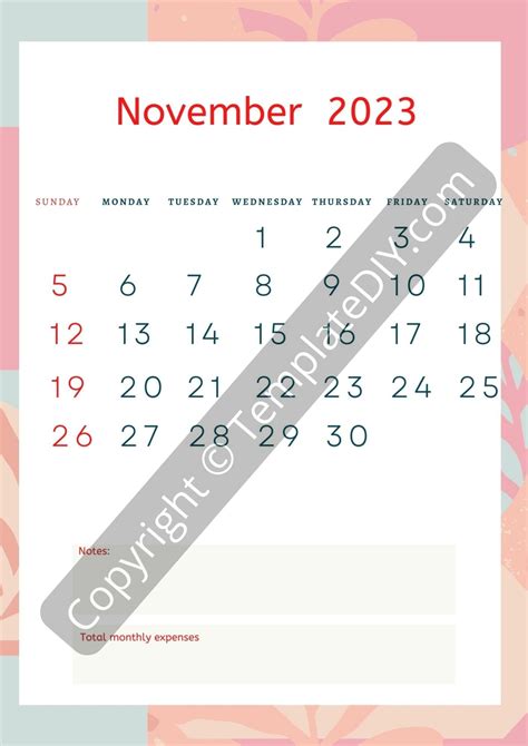 November 2023 Calendar Template With Holidays In Pdf And Excel