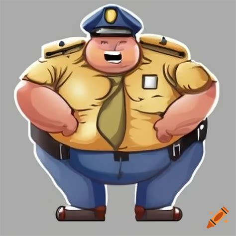 Cartoon Illustration Of A Chubby Police Officer