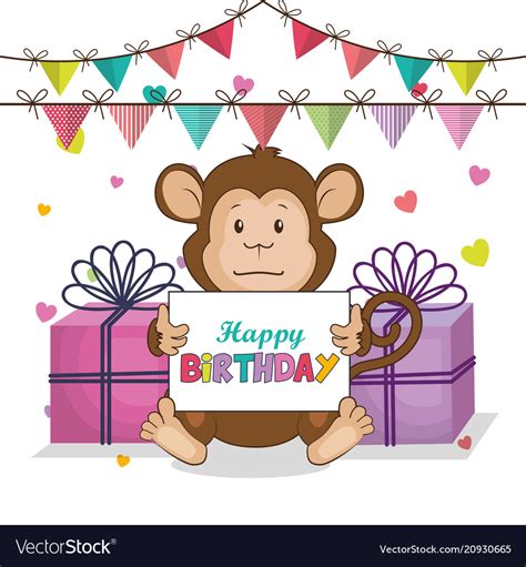 Happy Birthday Card With Cute Monkey Royalty Free Vector