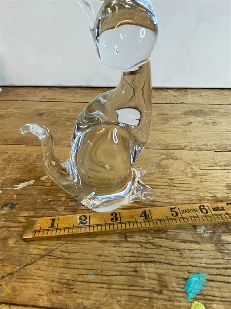 Vintage Murano Clear Glass Sitting Cat Paperweight In Good Etsy
