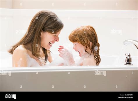 Mother And Babe Having Bubble Bath Stock Photo Alamy