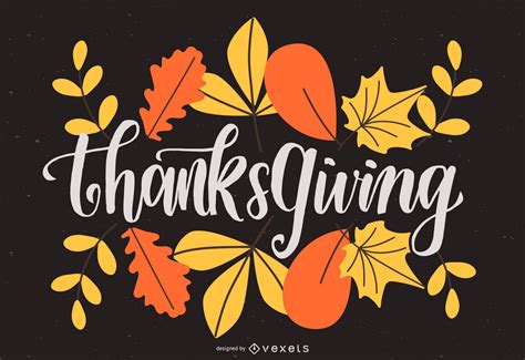 thanksgiving leaves lettering design vector download