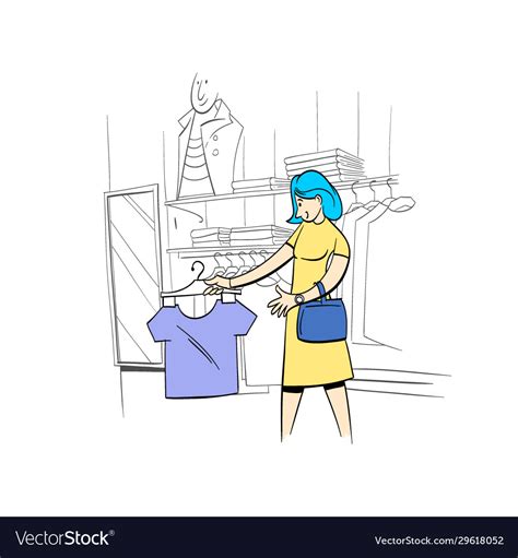 Woman Chooses Clothes In A Store Comics Cartoon Vector Image
