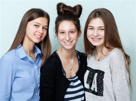 Portrait Of Three Teenage Girls Smiling Stock Image Image Of People