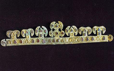 The 1,500 year-old golden tiara, inlaid with precious stones, one of