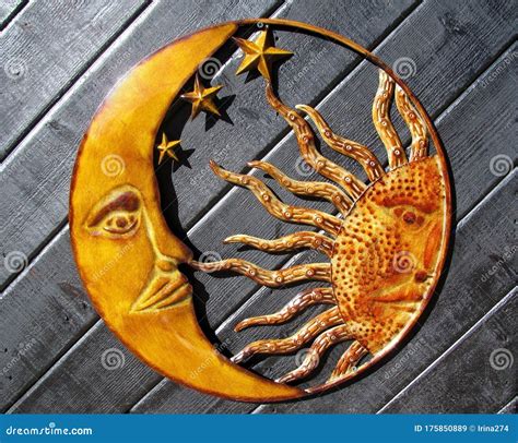 Night And Day Celestial Sun And Moon Profiles On Wooden Panel