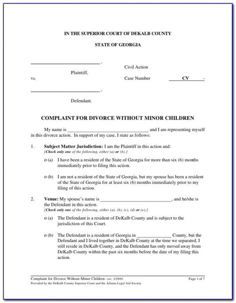 Free Printable Uncontested Divorce Forms Georgia Free The Best Free