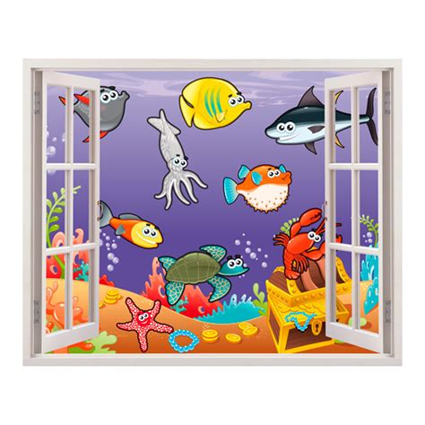 Home Panoramic Fantasy Fish Under Sea 3d Window Wall Sticker Art Decal