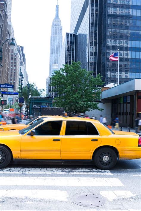 Manhattan New York 8th Av Yellow Taxi Cab Us Stock Image Image Of