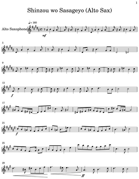 Shinzou Wo Sasageyo Alto Sax Sheet Music For Alto Saxophone