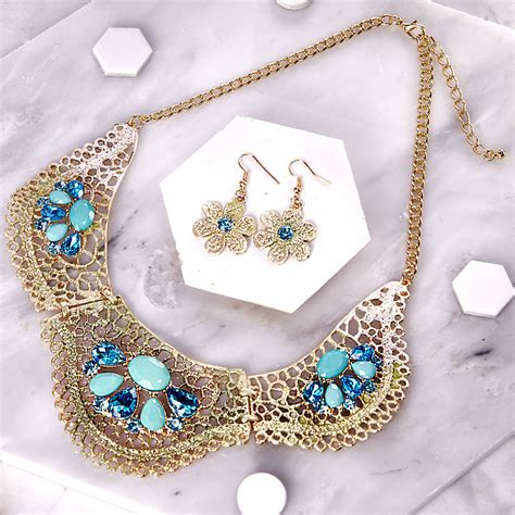 Turquoise And Gold Statement Jewellery Set By Junk Jewels