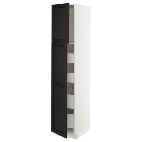 METOD / MAXIMERA Armoire 2 portes/4 tiroirs - blanc, Lerhyttan teinté noir - IKEA