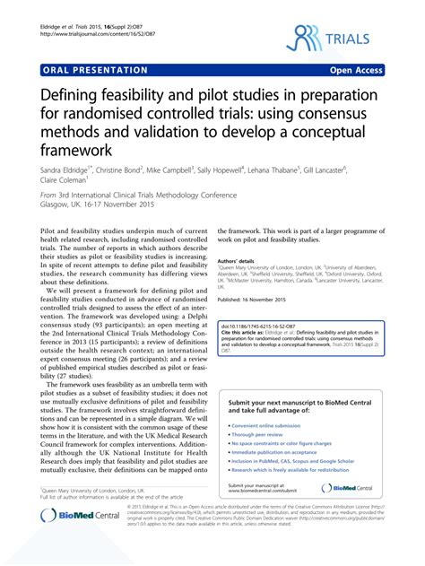 Pdf Defining Feasibility And Pilot Studies In Preparation For
