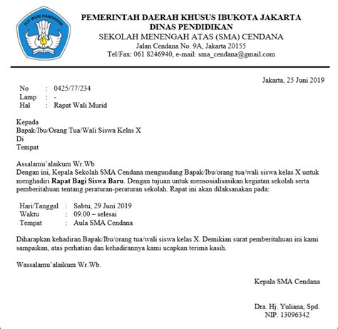 May 29, 2020 by nurul saputro. 25+ Contoh Surat Resmi Sekolah Dasar, SMP, SMA, Bahasa ...